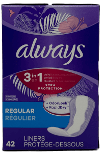 Always - 3 in 1 Xtra Protection Liners - Regular - 42 Ct