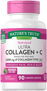 Nature's Truth Hydrolyzed Ultra Collagen +C - 3,000 mg Collagen Type 1 & 3 Plus - 90 Ct